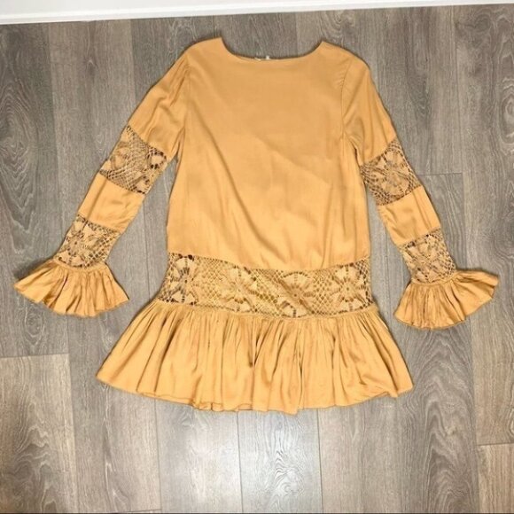 Tularosa Revolve Berkley Mini Dress Ruffle Long Sleeve Saffron Yellow Size XS - Picture 14 of 15